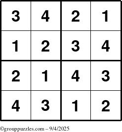 The grouppuzzles.com Answer grid for the Sudoku-4 puzzle for Thursday September 4, 2025