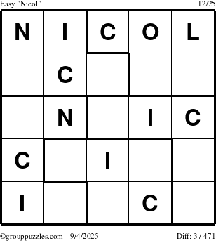 The grouppuzzles.com Easy Nicol puzzle for Thursday September 4, 2025