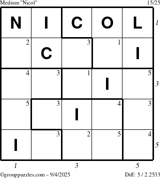 The grouppuzzles.com Medium Nicol puzzle for Thursday September 4, 2025 with all 5 steps marked
