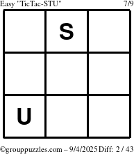 The grouppuzzles.com Easy TicTac-STU puzzle for Thursday September 4, 2025
