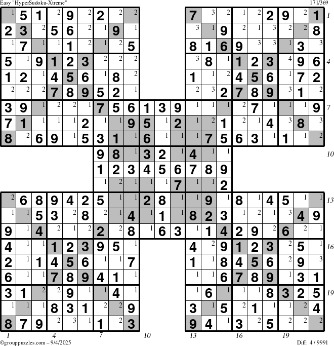 The grouppuzzles.com Easy cover-HyperXtreme puzzle for Thursday September 4, 2025 with all 4 steps marked