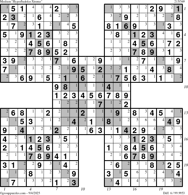 The grouppuzzles.com Medium cover-HyperXtreme puzzle for Thursday September 4, 2025, suitable for printing, with all 6 steps marked