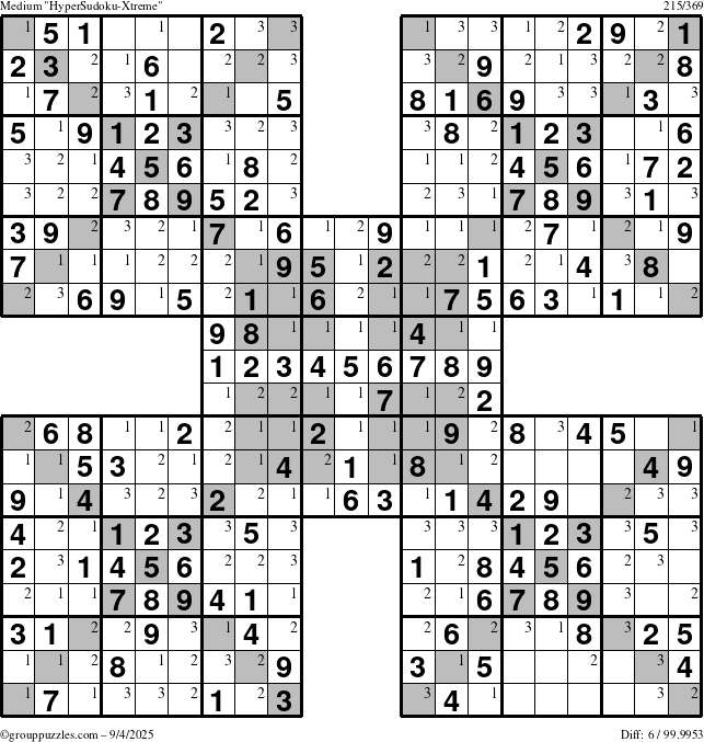 The grouppuzzles.com Medium cover-HyperXtreme puzzle for Thursday September 4, 2025 with the first 3 steps marked