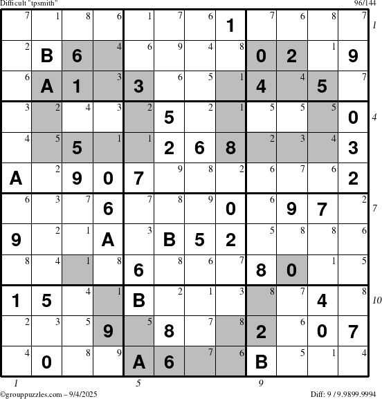 The grouppuzzles.com Difficult tpsmith puzzle for Thursday September 4, 2025 with all 9 steps marked