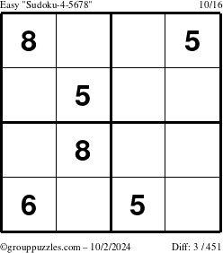 The grouppuzzles.com Easy Sudoku-4-5678 puzzle for Wednesday October 2, 2024