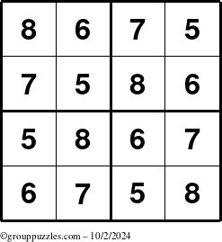 The grouppuzzles.com Answer grid for the Sudoku-4-5678 puzzle for Wednesday October 2, 2024