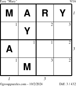 The grouppuzzles.com Easy Mary puzzle for Wednesday October 2, 2024 with all 3 steps marked