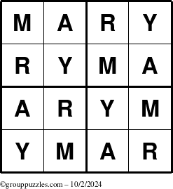 The grouppuzzles.com Answer grid for the Mary puzzle for Wednesday October 2, 2024