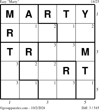 The grouppuzzles.com Easy Marty puzzle for Wednesday October 2, 2024 with all 3 steps marked