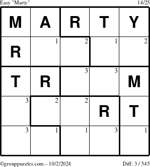 The grouppuzzles.com Easy Marty puzzle for Wednesday October 2, 2024 with the first 3 steps marked