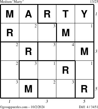 The grouppuzzles.com Medium Marty puzzle for Wednesday October 2, 2024 with all 4 steps marked