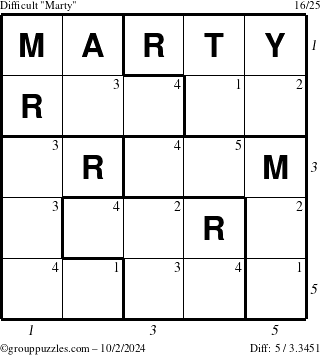 The grouppuzzles.com Difficult Marty puzzle for Wednesday October 2, 2024 with all 5 steps marked