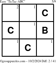 The grouppuzzles.com Easy TicTac-ABC puzzle for Wednesday October 2, 2024 with the first 2 steps marked