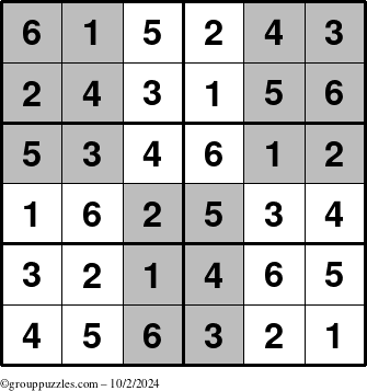 The grouppuzzles.com Answer grid for the SuperSudoku-Junior puzzle for Wednesday October 2, 2024