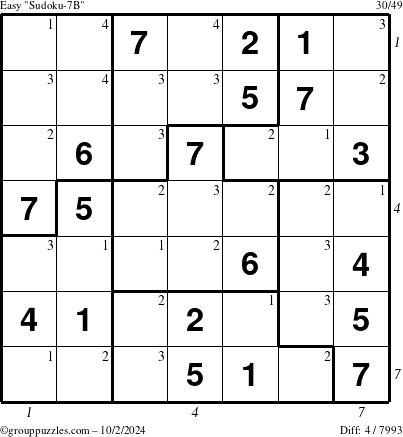 The grouppuzzles.com Easy Sudoku-7B puzzle for Wednesday October 2, 2024 with all 4 steps marked