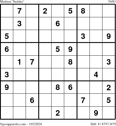 The grouppuzzles.com Medium Sudoku puzzle for Wednesday October 2, 2024