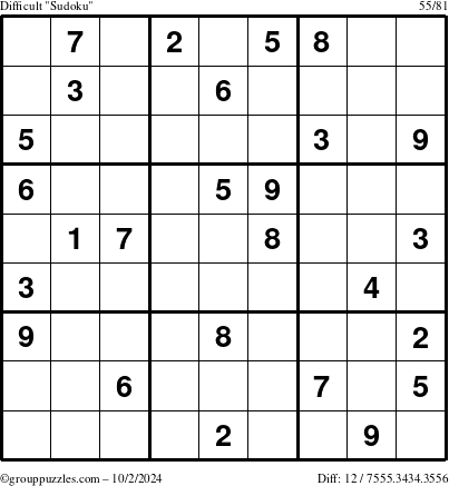 The grouppuzzles.com Difficult Sudoku puzzle for Wednesday October 2, 2024