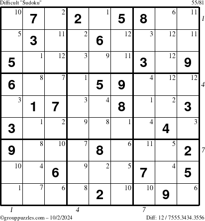 The grouppuzzles.com Difficult Sudoku puzzle for Wednesday October 2, 2024 with all 12 steps marked