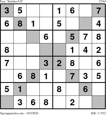 The grouppuzzles.com Easy Sudoku-8-X puzzle for Wednesday October 2, 2024