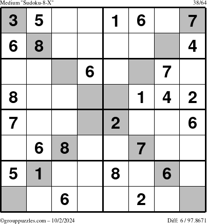 The grouppuzzles.com Medium Sudoku-8-X puzzle for Wednesday October 2, 2024