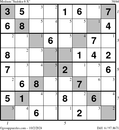 The grouppuzzles.com Medium Sudoku-8-X puzzle for Wednesday October 2, 2024 with all 6 steps marked