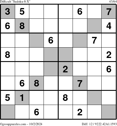 The grouppuzzles.com Difficult Sudoku-8-X puzzle for Wednesday October 2, 2024