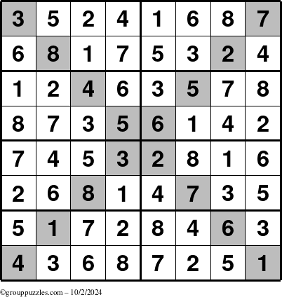 The grouppuzzles.com Answer grid for the Sudoku-8-X puzzle for Wednesday October 2, 2024