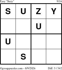 The grouppuzzles.com Easy Suzy puzzle for Sunday August 9, 2026