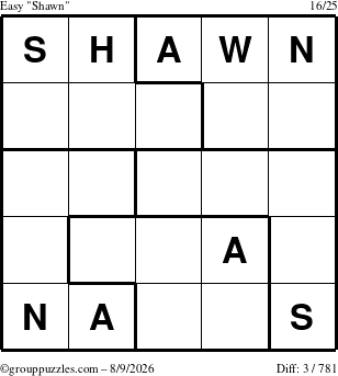 The grouppuzzles.com Easy Shawn puzzle for Sunday August 9, 2026