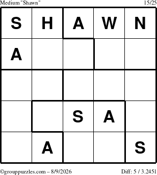 The grouppuzzles.com Medium Shawn puzzle for Sunday August 9, 2026