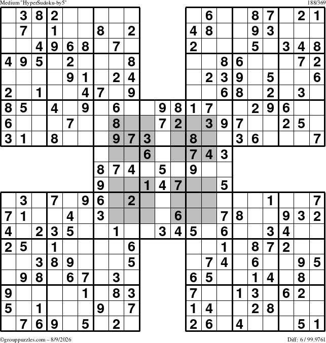The grouppuzzles.com Medium HyperSudoku-by5 puzzle for Sunday August 9, 2026