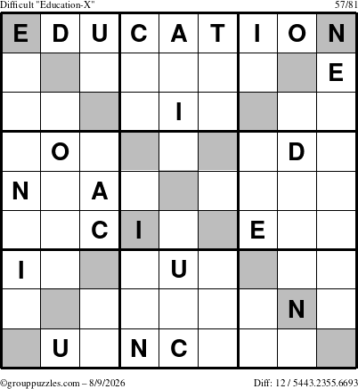 The grouppuzzles.com Difficult Education-X puzzle for Sunday August 9, 2026