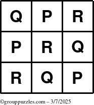 The grouppuzzles.com Answer grid for the TicTac-PQR puzzle for Friday March 7, 2025