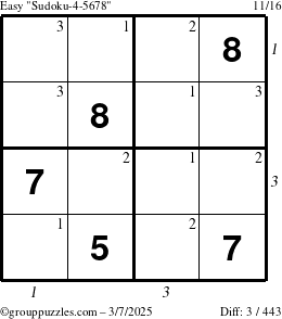 The grouppuzzles.com Easy Sudoku-4-5678 puzzle for Friday March 7, 2025 with all 3 steps marked