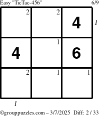 The grouppuzzles.com Easy TicTac-456 puzzle for Friday March 7, 2025 with all 2 steps marked