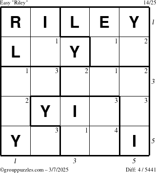 The grouppuzzles.com Easy Riley puzzle for Friday March 7, 2025 with all 4 steps marked