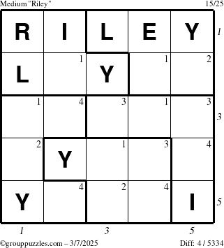 The grouppuzzles.com Medium Riley puzzle for Friday March 7, 2025 with all 4 steps marked