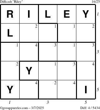 The grouppuzzles.com Difficult Riley puzzle for Friday March 7, 2025 with all 4 steps marked