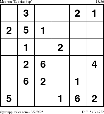 The grouppuzzles.com Medium Sudoku-6up puzzle for Friday March 7, 2025