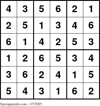 The grouppuzzles.com Answer grid for the Sudoku-6up puzzle for Friday March 7, 2025