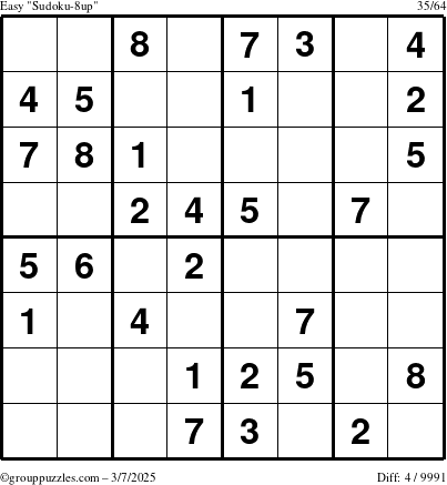 The grouppuzzles.com Easy Sudoku-8up puzzle for Friday March 7, 2025