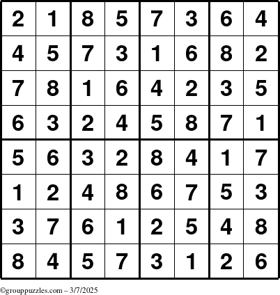 The grouppuzzles.com Answer grid for the Sudoku-8up puzzle for Friday March 7, 2025