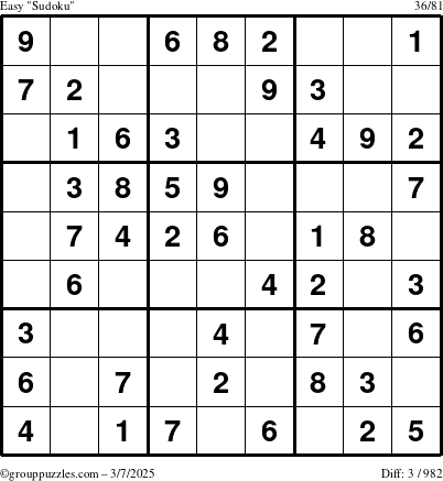 The grouppuzzles.com Easy Sudoku puzzle for Friday March 7, 2025