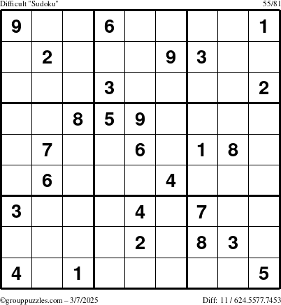 The grouppuzzles.com Difficult Sudoku puzzle for Friday March 7, 2025