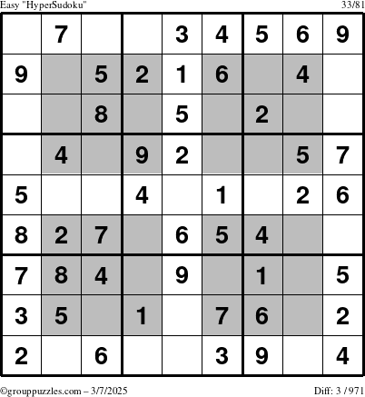 The grouppuzzles.com Easy HyperSudoku puzzle for Friday March 7, 2025