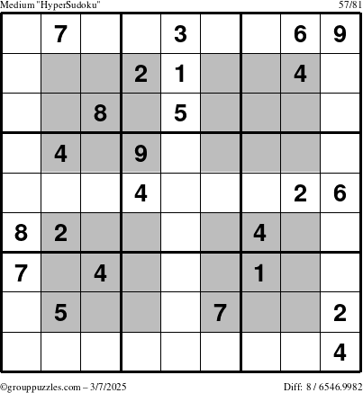 The grouppuzzles.com Medium HyperSudoku puzzle for Friday March 7, 2025