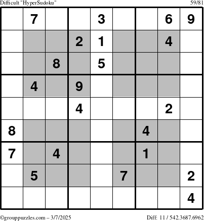 The grouppuzzles.com Difficult HyperSudoku puzzle for Friday March 7, 2025