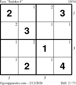 The grouppuzzles.com Easy Sudoku-4 puzzle for Thursday February 12, 2026, suitable for printing, with all 2 steps marked
