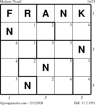 The grouppuzzles.com Medium Frank puzzle for Thursday February 12, 2026 with all 5 steps marked