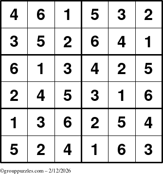 The grouppuzzles.com Answer grid for the Sudoku-Junior puzzle for Thursday February 12, 2026
